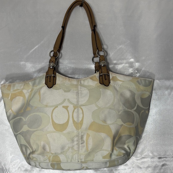 Coach Cream and Tan Signature Tote - Picture 3 of 6